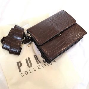 BNWT vegan crocodile leather brown structure purse